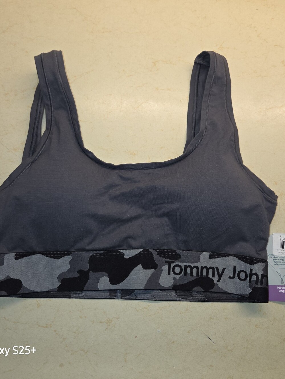 Tommy John Cool Cotton Scoop Bralette Size Medium Gray With Camouflage NWT